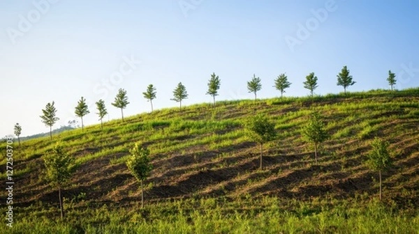 Obraz implementation of erosion control measures through tree planting on a sloped landscape brings about numerous benefits such as presence of thriving compact trees restoration of ecosystem and a commitme