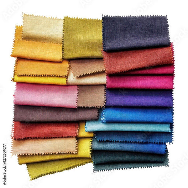 Fototapeta Colorful Cotton Fabric Samples with Various Patterns and Textures isolated on transparent background