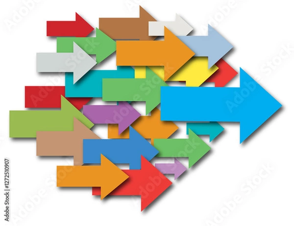 Fototapeta A group of colorful arrows point right to progress.
