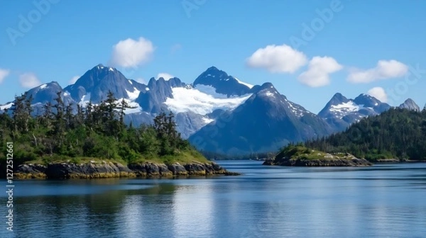 Obraz Breathtaking Scenic View of Majestic Mountains and Calm Waters : Generative AI