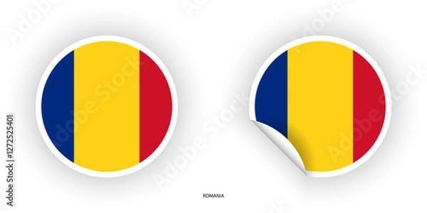Fototapeta Romania sticker flag in circle shape and circle peeled shape on white background. Romania flag icon in circular form	
