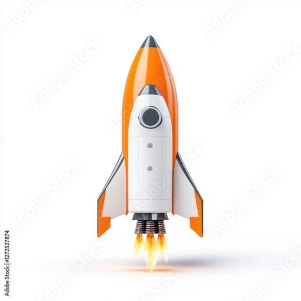 Fototapeta Retro style orange rocket with flames and sleek design for futuristic concepts and space exploration themes