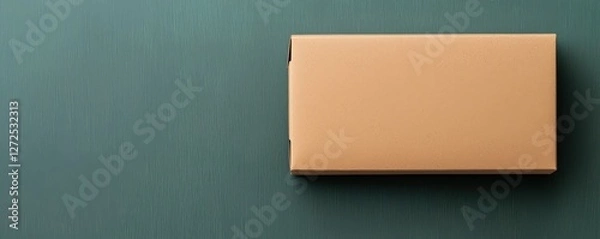 Fototapeta Brown cardboard box on green textured surface for packaging needs