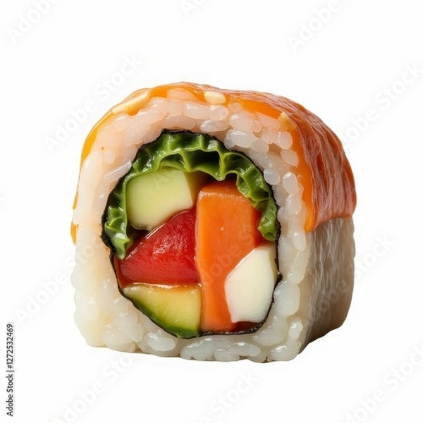 Fototapeta Delicious Vegetarian Sushi Roll with Colorful Vegetables and Rice Culinary Presentation
