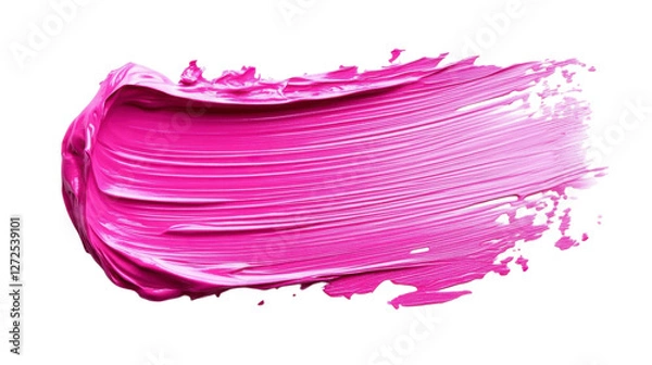 Fototapeta Thick pink acrylic paint smear with rough edges isolated on a transparent background