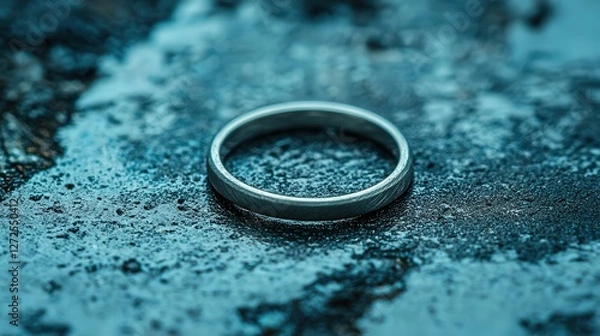 Fototapeta Close-Up of a Softly Lit Silver Ring on a Marble Slab Surface