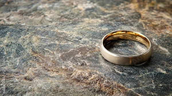 Fototapeta Close-Up of a Silver Ring on a Marble Slab with Soft Lighting Effects