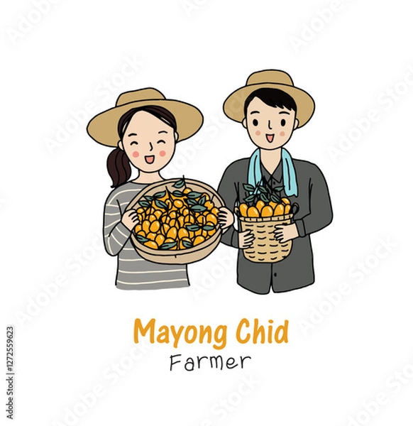 Fototapeta Sweet Yellow Marian Plum in Thai language "Mayong Chid" hand drawn style vector illustration