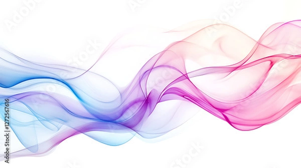 Fototapeta Colorful abstract smoke waves flowing elegantly across a white background.