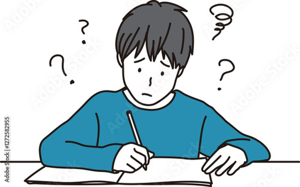 Fototapeta 勉強で悩む小学生の男の子のイラスト素材
