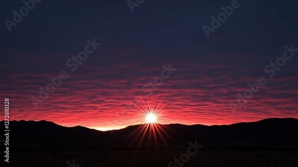 Fototapeta Stunning sunset over mountain range with vibrant colors and serene atmosphere