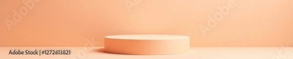 Fototapeta Beige podium provides a neutral base for the peach cube, pedestal, simple