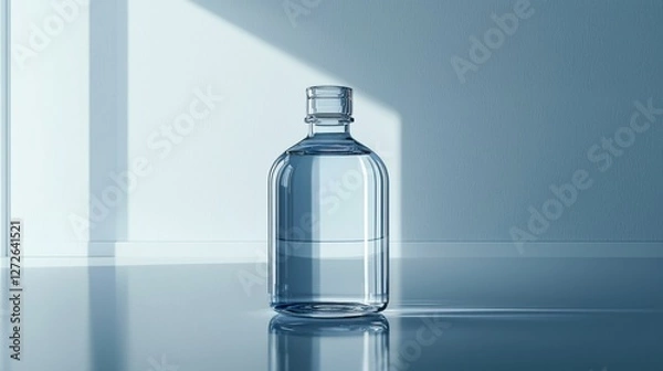 Fototapeta Clear bottle of water placed on a wooden table with natural lighting in a simple indoor setting
