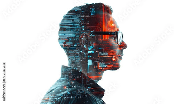 Fototapeta Construction Worker Overlayed with Urban Landscape, Isolated PNG
