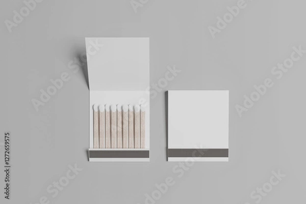 Obraz Realistic Book Matches Mockup on grey background,  3D rendering