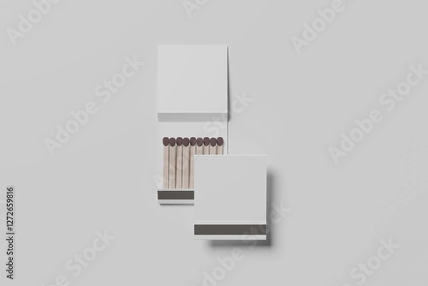 Obraz Realistic Book Matches Mockup on grey background,  3D rendering