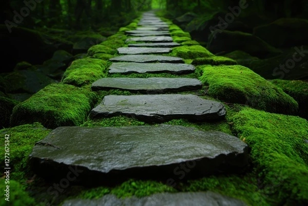 Obraz Moss-covered stone amidst a lush forest path