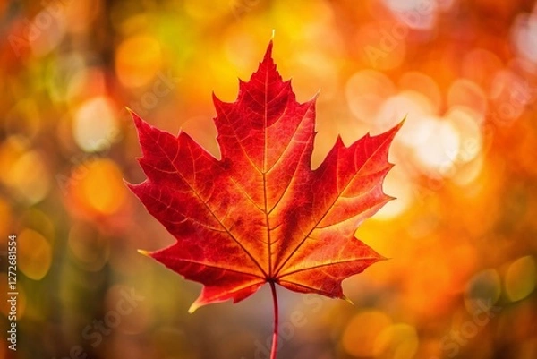Fototapeta Vibrant Autumn Maple Leaf Close-up, Rule of Thirds Composition