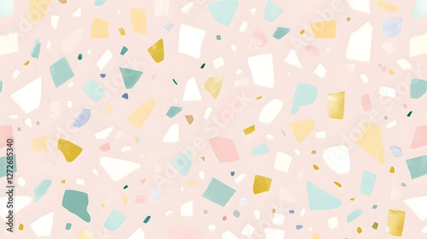 Fototapeta Colorful Terrazzo Pattern on Light Pink Background