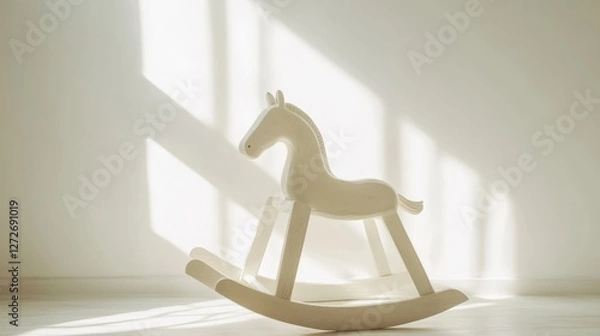 Fototapeta Dementia risk represented by an empty, dusty rocking horse. Featuring soft, muted light