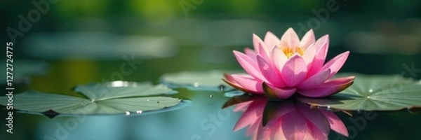Fototapeta Water lilies float effortlessly on the calm surface, bloom, lily