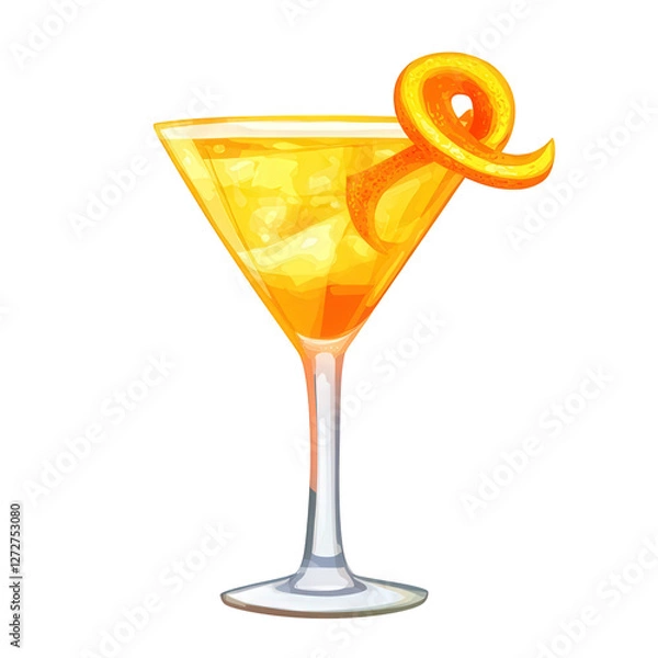 Fototapeta A vibrant orange cocktail with a twist of citrus peel, depicted in a clean, minimalist graphic style, transparent background, PNG