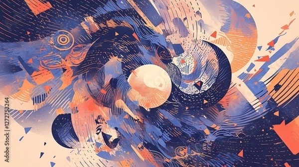 Fototapeta Abstract artistic composition of swirling shapes and colors.  Possible use for posters, prints, or digital art