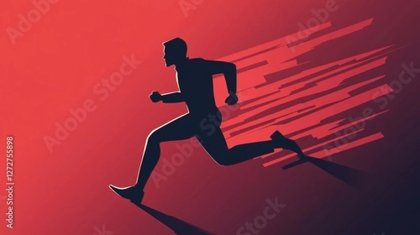 Fototapeta Businessman running forward. Abstract illustration. Modern lifestyle metaphor. Web icon with long shadows for application