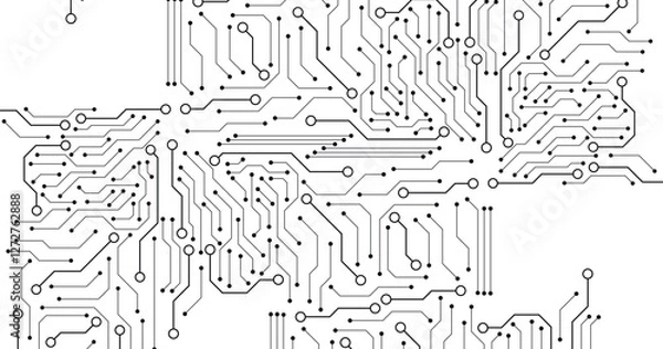 Fototapeta Electronics board. Circuit board electronic hi tech pattern. Vector abstract computer chip. Black monochrome background
