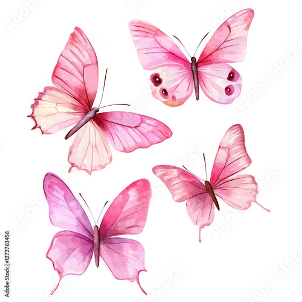 Fototapeta set of butterflies isolated on transparent white background, clipping path