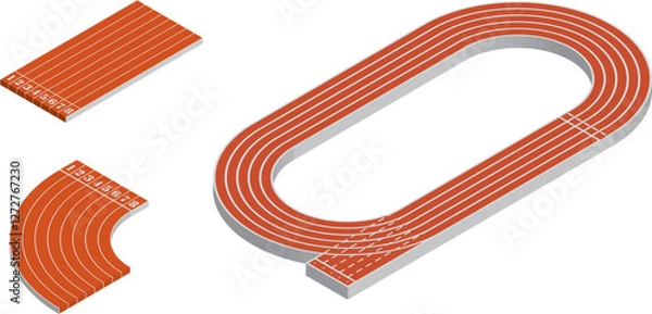 Obraz set of running track, Running Field Isometric isolated. Stadium Running Field Vector Element. 