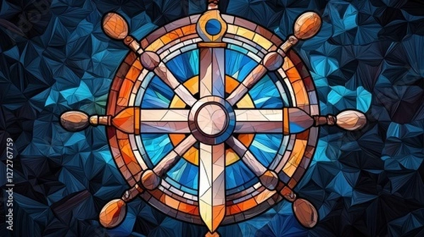 Fototapeta Intricate Stained Glass Window with Radiant Sunburst Design in a Cathedral