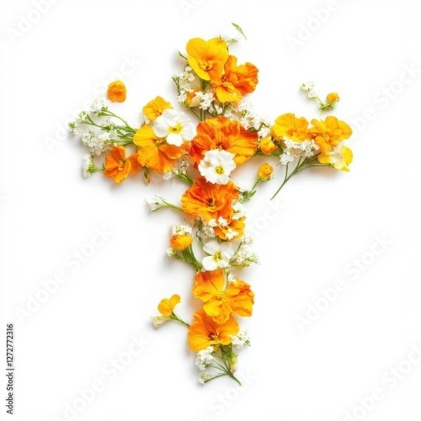 Obraz Floral Cross White and Orange Flowers Arranged in a Cross Shape