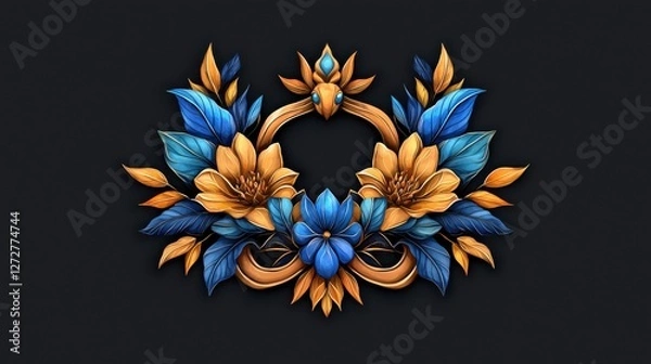 Fototapeta Ornate Floral Digital Art Pattern Featuring Vibrant Colorful Botanical Swirls and Scrolls