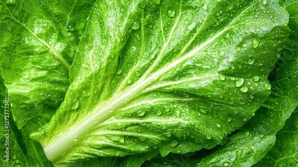 Fototapeta Vibrant Green Foliage with Dew Droplets in Close Up Natural Background