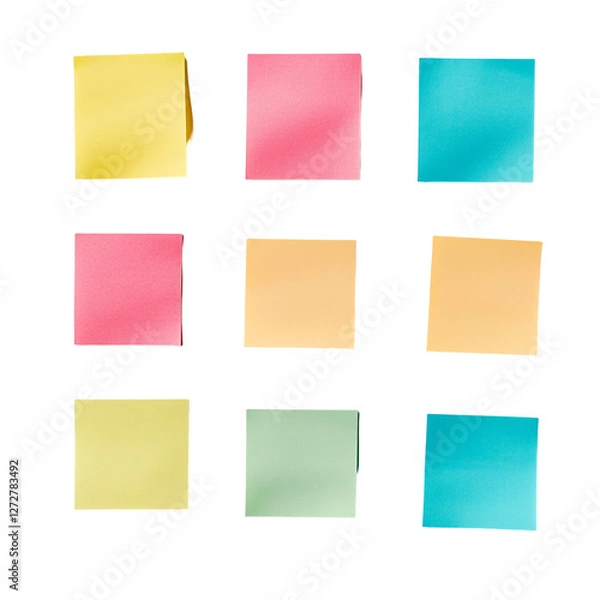 Fototapeta Colorful sticky notes arranged in a grid on black background