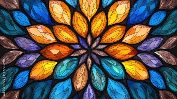 Fototapeta Vibrant Kaleidoscopic Stained Glass Mosaic Pattern in Warm Tones