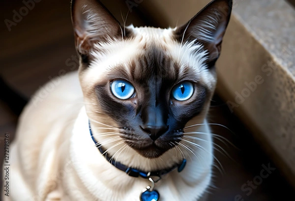 Obraz Close-Up of a Siamese Cat from Above, Highlighting Its Striking Features