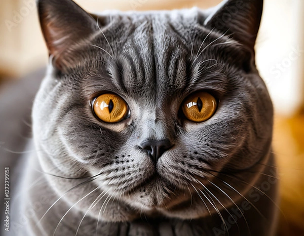 Obraz British Shorthair Cat Eagle View Close-Up with Detailed Fur Texture