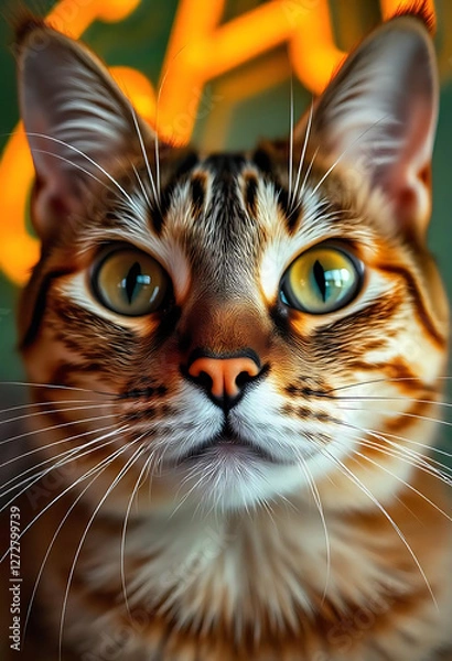 Obraz Eagle View Close-Up of a Cat with Detailed Fur and Expressive Eye