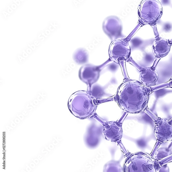 Fototapeta Complex Purple Molecule Structure Chemistry Science Model Interconnected Atoms and Bonds.