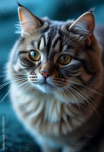 Obraz Eagle View Close-Up of a Cat with Detailed Fur and Expressive Eye