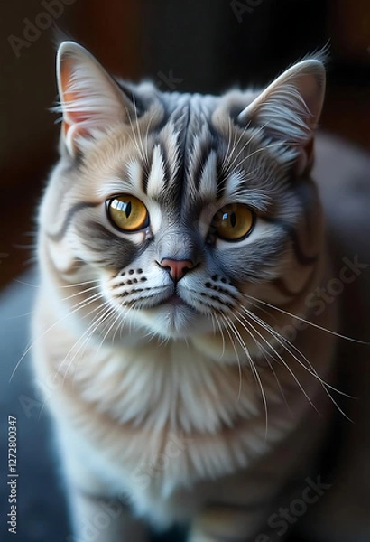Obraz British Shorthair Cat Eagle View Close-Up with Detailed Fur Texture