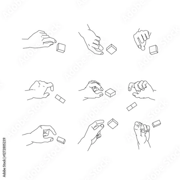 Obraz つまむ手のイラストのセット。白黒のベクターイラスト。