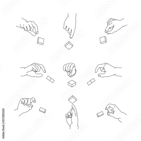 Obraz つまむ手のイラストのセット。白黒のベクターイラスト。
