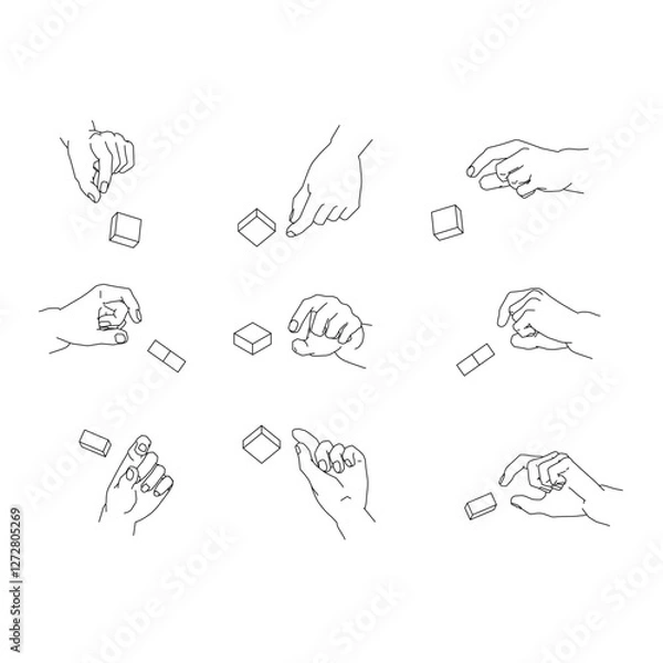 Obraz つまむ手のイラストのセット。白黒のベクターイラスト。