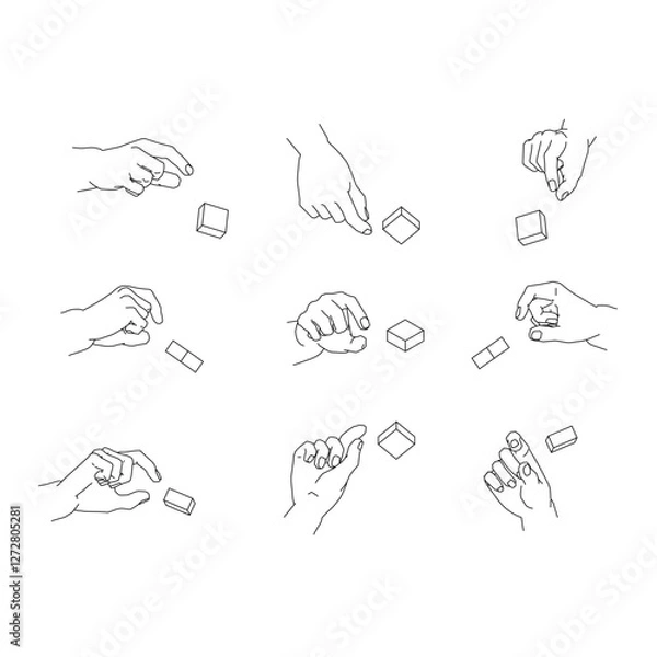 Obraz つまむ手のイラストのセット。白黒のベクターイラスト。