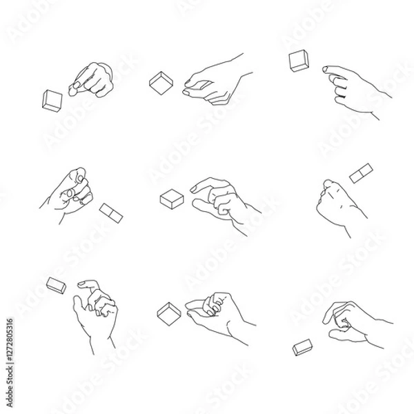 Obraz つまむ手のイラストのセット。白黒のベクターイラスト。