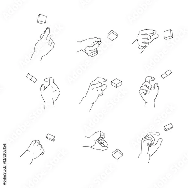 Obraz つまむ手のイラストのセット。白黒のベクターイラスト。