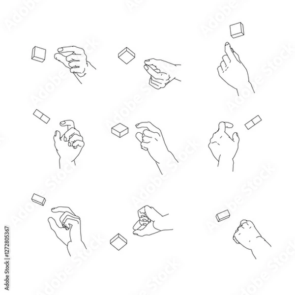 Obraz つまむ手のイラストのセット。白黒のベクターイラスト。